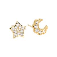 Cubic Zirconia Micro άνοιγαν Sterling Silver Σκουλαρίκι, 925 Sterling Silver, Σελήνη και Star, επιχρυσωμένο, μικρο ανοίξει κυβικά ζιρκονία & για τη γυναίκα, περισσότερα χρώματα για την επιλογή, Sold Με Ζεύγος