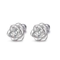 Cubic Zirconia micro pavimenta Sterling Silver Earring, 925 argento sterlina, placcato, Micro spianare cubic zirconia & per la donna, color platino, 7.20x7.20mm, Venduto da coppia