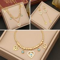 304 Stainless Steel Jewelry Set Heart gold color plated & for woman & with rhinestone Sold By PC