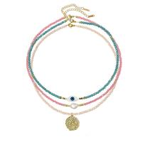 cristal collier, avec perle d'eau douce cultivée & laiton & Acier inoxydable 316, Placage de couleur d'or, styles différents pour le choix & pavé de micro zircon & pour femme, Vendu par PC