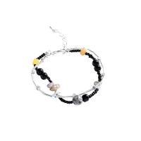 Pulseira de liga de zinco, with plástico, with 5.5cm extender chain, cromado de cor platina, Camada Dupla & joias de moda & para mulher, níquel, chumbo e cádmio livre, comprimento Aprox 16.5 cm, vendido por PC