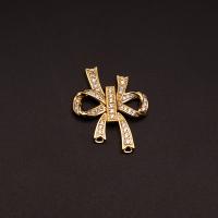 Messing smykker Spænder, Bowknot, 18K forgyldt, du kan DIY & Micro Pave cubic zirconia, gylden, nikkel, bly & cadmium fri, 29.50x24.30mm, Solgt af PC