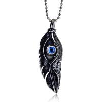 Evil Eye Pakabukai, Titano plienas, su Derva, Plunksna, poliruotas, Bižuterijos & Pasidaryk pats & unisex & blogos akies modelis & juodinti, juodas, 23x71x7mm, Pardavė PC