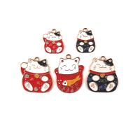 Zinc Alloy émail Pendants, alliage de zinc, Fortune Cat, Placage de couleur d'or, DIY & styles différents pour le choix, plus de couleurs à choisir, Environ 100PC/sac, Vendu par sac