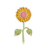 Broches en alliage de zinc, avec strass, Tournesol, Placage de couleur d'or, bijoux de mode & unisexe, couleurs mélangées, protéger l'environnement, sans nickel, plomb et cadmium, 32x70mm, Vendu par PC