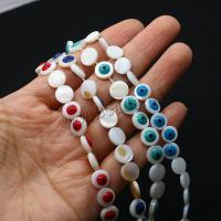 Mode boze oog sieraden kralen, Schelp, Rond plat, DIY, meer kleuren voor de keuze, 9mm, Ca 44pC's/Strand, Verkocht door Strand