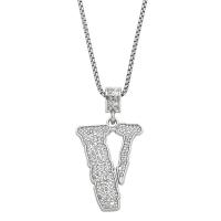 Collier de bijoux en alliage de zinc, Placage, bijoux de mode & avec strass, argent, protéger l'environnement, sans nickel, plomb et cadmium, 45x32mm, Longueur 70 cm, Vendu par PC