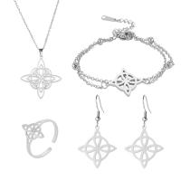 Set di gioielli in acciaio inox, anello dito & Bracciale & orecchino & Collana, 304 acciaio inox, placcato, 4 pezzi & gioielli di moda & per la donna, nessuno, assenza di nichel,piombo&cadmio, Venduto da set