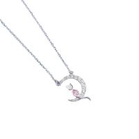 Circón cúbico micr3ofono pavimenta collar de plata esterlina, plata de ley 925, con 5CM extender cadena, Luna, chapado, micro arcilla de zirconia cúbica & para mujer, más colores para la opción, longitud aproximado 45 cm, Vendido por UD