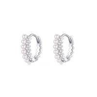 Pendientes de Micro Pavé de Zirconía Cúbica en Plata de Ley, plata de ley 925, con Perlas cultivadas de agua dulce, chapado, micro arcilla de zirconia cúbica & para mujer, color de platina, 3.60x13.60mm, Vendido por Par