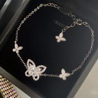 ottone braccialetto, with 2inch extender chain, Farfalla, placcato platino, per la donna & con strass, Lunghezza Appross. 6.3 pollice, Venduto da PC