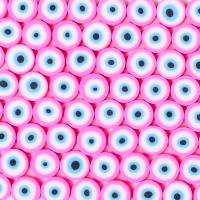 Fashion Evil Eye Jewelry Beads Polymer Clay Flat Round DIY pink 10mm Approx Sold By Bag