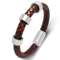 PU Cord Armbånd, 304 rustfrit stål magnetlås, Vintage & forskellige længde for valg & for mennesket, brun, 7x13mm,8mm, Solgt af PC