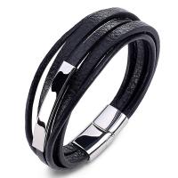 PU Leather Cord Bracelets with 304 Stainless Steel vintage & for man black Sold By PC