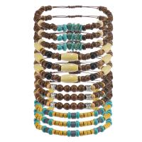 Bijoux bracelets de mode, noix de coco, avec turquoise & corde de cire & bois & alliage de zinc, 12 pièces & Style bohème & réglable & pour homme, couleurs mélangées, Inner diameter:5.2-6.2cm, Vendu par fixé