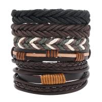 Bracelets cordon PU, cuir PU, avec corde de cire, fait à la main, 6 pièces & Vintage & réglable & pour homme, couleurs mélangées, Longueur Environ 18-23 cm, Vendu par fixé