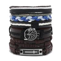 PU leder koord armbanden, met Wax & Zinc Alloy, handgemaakt, 6 stuks & Vintage & verstelbaar & voor de mens, gemengde kleuren, Lengte Ca 18-23 cm, Verkocht door Stel