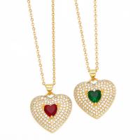 Cubic Zircon Micro Pave Brass Necklace with 5cm extender chain Heart plated fashion jewelry & micro pave cubic zirconia nickel lead & cadmium free Length 45 cm Sold By PC