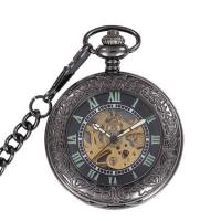 Zinc Alloy Pocket Watch, met Rubber, Ronde, plated, uniseks & stam-winder & luminated, 48x48x16mm, Lengte Ca 14.8 inch, Verkocht door PC