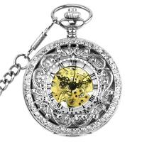 Zinc Alloy Pocket Watch, met Rubber, Ronde, plated, Vintage & uniseks & stam-winder & hol, 48x48x16mm, Lengte Ca 14.8 inch, Verkocht door PC