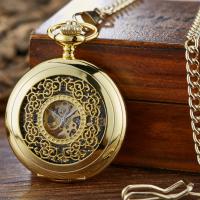 Zinc Alloy Pocket Watch, met Glas, Ronde, plated, Vintage & uniseks & stam-winder & hol, meer kleuren voor de keuze, 48x48x20mm, Lengte Ca 14.6 inch, Verkocht door PC