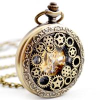 Zinc Alloy Pocket Watch, met Plastic, Ronde, plated, Vintage & uniseks & hol, meer kleuren voor de keuze, 47x47x17mm, Lengte Ca 12.6 inch, Verkocht door PC