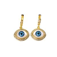 304 rustfrit stål Huggie Hoop Drop Earring, Evil Eye, guldfarve belagt, forskellige stilarter for valg & for kvinde & emalje & med rhinestone, 19x32mm, Solgt af par