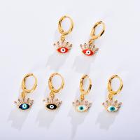 Brass Huggie Hoop Drop Earring Evil Eye 18K gold plated micro pave cubic zirconia & for woman & enamel Sold By Pair