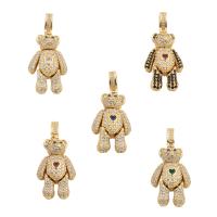 Cubic Zirconia Micro Pave Brass Pendant Bear gold color plated DIY & micro pave cubic zirconia Sold By PC