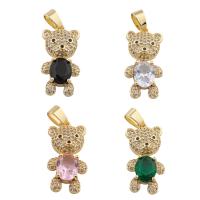 Cubic Zirconia Micro Pave bronze Pingente, cobre, Urso, cromado de cor dourada, DIY & micro pavimento em zircônia cúbica, Mais cores pare escolha, 35x15x5mm, Buraco:Aprox 4mm, vendido por PC