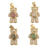 Cubic Zirconia Micro Pave bronze Pingente, cobre, Urso, cromado de cor dourada, DIY & micro pavimento em zircônia cúbica, Mais cores pare escolha, 37x18x7mm, Buraco:Aprox 4mm, vendido por PC