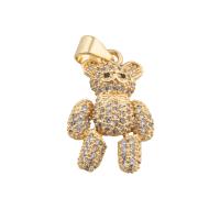 Cubic Zirconia Micro Pave bronze Pingente, cobre, Urso, cromado de cor dourada, DIY & micro pavimento em zircônia cúbica, dourado, 25x13x7mm, Buraco:Aprox 1.5mm, vendido por PC