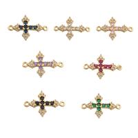 Kubik Zirkonium mikro bana Mässing Kontaktdon, Cross, guldfärg pläterade, DIY & micro bana cubic zirconia, gyllene, 16x24x3mm, Hål:Ca 1mm, Säljs av PC