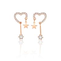 Pendientes de Micro Pavé de Zirconía Cúbica en Plata de Ley, Plata de ley 925, chapado, Joyería & micro arcilla de zirconia cúbica & para mujer, más colores para la opción, libre de níquel, plomo & cadmio, 10x21mm, Vendido por Par