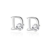 Cubic Zirconia micro pavimenta Sterling Silver Earring, 925 sterline d'argento, Lettera D, placcato, gioielli di moda & Micro spianare cubic zirconia & per la donna, nessuno, assenza di nichel,piombo&cadmio, 7mm, Venduto da coppia