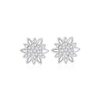 Pendientes de Micro Pavé de Zirconía Cúbica en Plata de Ley, Plata de ley 925, Copo de Nieve, chapado, Joyería & micro arcilla de zirconia cúbica & para mujer, más colores para la opción, libre de níquel, plomo & cadmio, 9mm, Vendido por Par