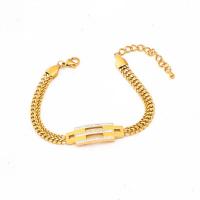 Pulseira de aço titânio, Partículas de aço, banhado, joias de moda & para mulher & com strass, dourado, 30x10mm, comprimento Aprox 1.77 inchaltura, vendido por PC