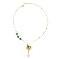 Tíotáiniam Cruach muince, Cruach Tíotáiniam, le Malachite, le 2.56inch slabhra extender, plátáilte, jewelry faisin & do bhean, órga, Fad Thart 15.75 Inse, Díolta De réir PC