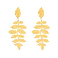 Tíotáiniam Cruach Earring, Cruach Tíotáiniam, Leaf, plátáilte, jewelry faisin & do bhean, órga, 70x30mm, Díolta De réir Péire