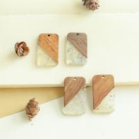 Holz Anhänger, mit Silberfolie & Harz, DIY, 20x33mm, ca. 50PCs/Tasche, verkauft von Tasche