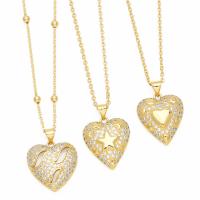 Cubic Zircon Micro Pave Brass Necklace with 5cm extender chain Heart plated fashion jewelry & micro pave cubic zirconia nickel lead & cadmium free Length 45 cm Sold By PC