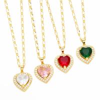 Cubic Zircon Micro Pave Brass Necklace with 5cm extender chain Heart plated fashion jewelry & micro pave cubic zirconia nickel lead & cadmium free Length 45 cm Sold By PC