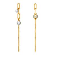 Boucles d'oreilles asymétriques, laiton, avec perle d'eau douce cultivée, Placage, pour femme, doré, 95mm, Vendu par paire