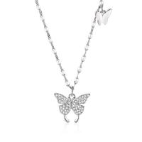 Circón cúbico micr3ofono pavimenta collar de plata esterlina, plata de ley 925, con 5CM extender cadena, Mariposa, chapado, micro arcilla de zirconia cúbica & para mujer, color de platina, longitud aproximado 40 cm, Vendido por UD