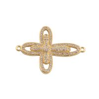 Cubic Zirconia Micro Pave Latão Connector, cobre, cromado de cor dourada, DIY & micro pavimento em zircônia cúbica, dourado, 24x33x2mm, Buraco:Aprox 1mm, vendido por PC