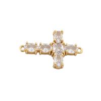 Kubik Zirkonium mikro bana Mässing Kontaktdon, Cross, guldfärg pläterade, DIY & micro bana cubic zirconia, gyllene, 15x26x2mm, Hål:Ca 1mm, Säljs av PC