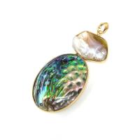 Natural Abalone Shell Pendants Zinc Alloy with Natural Stone & pearl & Abalone Shell Oval gold color plated DIY nickel lead & cadmium free 30-70mm Sold By PC