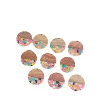 Pingentes Madeira, with resina, Roda plana, DIY, 38mm, Aprox 50PCs/Bag, vendido por Bag