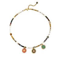 Gemstone šperky náhrdelník, Přírodní kámen, s Sladkovodní Pearl & Mosaz, s 9CM extender řetězce, ruční práce, pro ženy & smalt, multi-barevný, Délka Cca 37.5 cm, Prodáno By PC