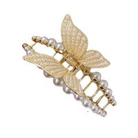 Zinc Alloy Haar Claw Clip, met Plastic Pearl, Vlinder, gold plated, Koreaanse stijl & voor vrouw, 125mm, Verkocht door PC